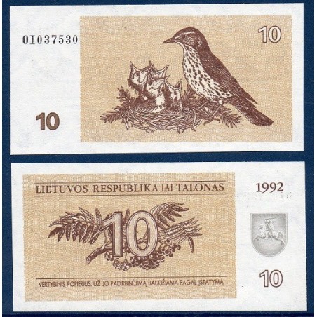 Lituanie P.40, neuf Billet de 10 Talonas 1992 grives