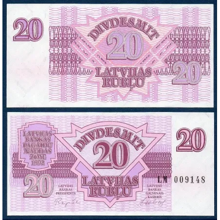 Lettonie Pick N°39, Billet de banque de 20 Rublu 1992