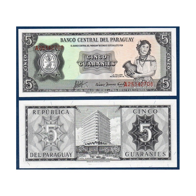Paraguay Pick N°195b, Billet de banque de 5 Guaranie 1963