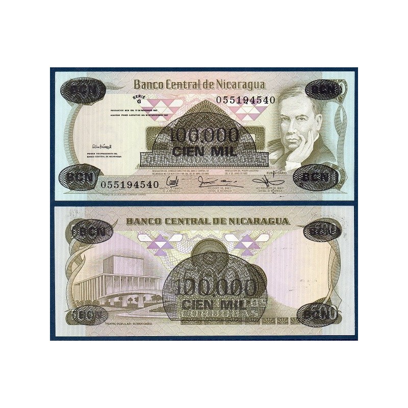 Nicaragua Pick N°149, Billet de Banque de 100000 Cordobas 1987