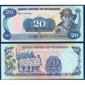Nicaragua Pick N°152, Billet de Banque de 20 Cordobas 1985