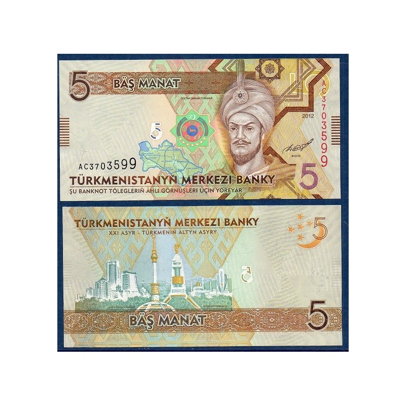 Turkménistan Pick N°30, Billet de banque de banque de 5 Manat 2012