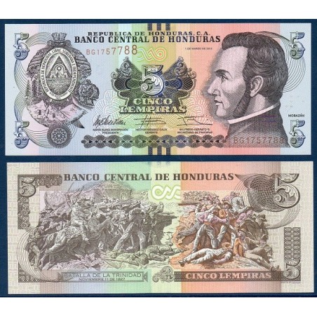 Honduras Pick N°98a, Billet de banque de 5 Lempiras 2012