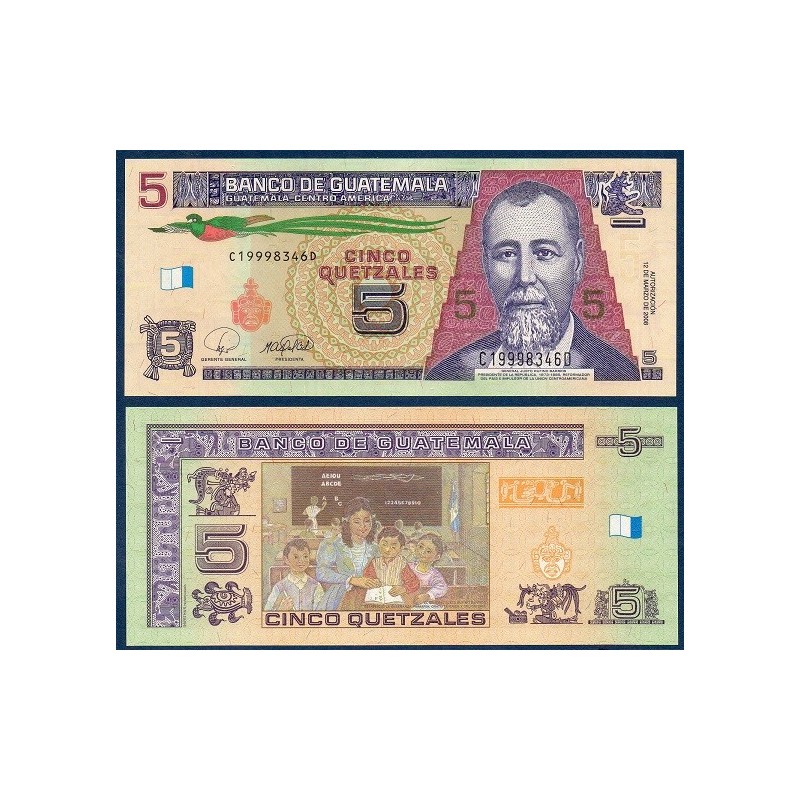Guatemala Pick N°116, Billet de banque de 5 Quetzales 2008
