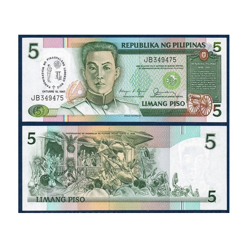 Philippines Pick N°176a, Billet de banque de 5 Piso 1989