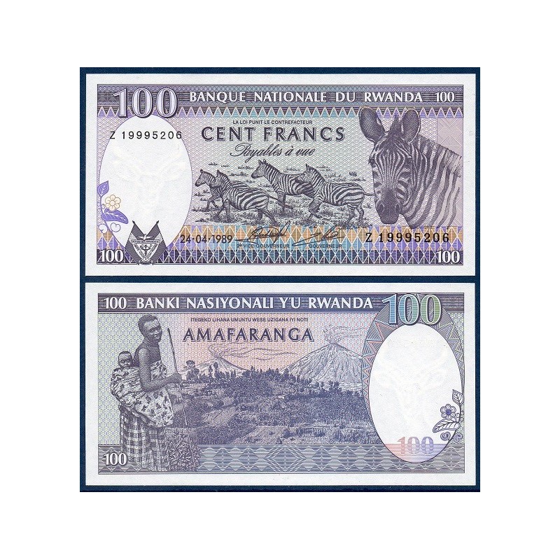 Rwanda Pick N°19a, Billet de banque de 100 Francs 1989
