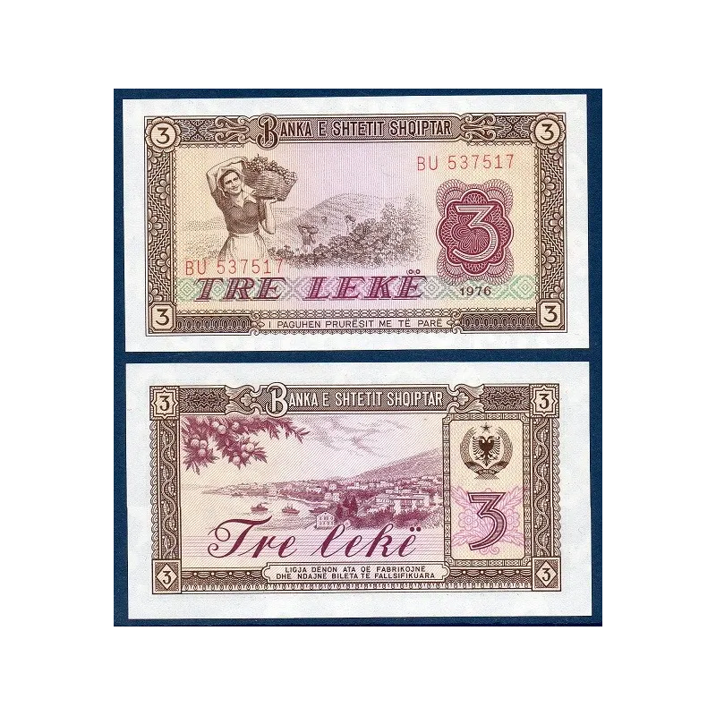 Albanie Pick N°41a, Billet de banque de 3 Leke 1976 Albanie Pick N°41a, Billet de banque de 3 Leke 1976