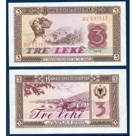 Albanie Pick N°41a, Billet de banque de 3 Leke 1976