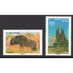 Timbres France Services Yvert 164-165 Unesco Gnou et sagrada familia