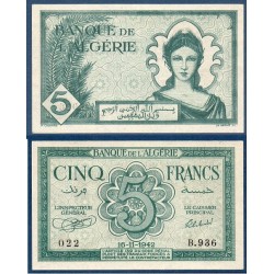 Algérie Pick N°91, Billet de banque de 5 Francs 16.11.1942