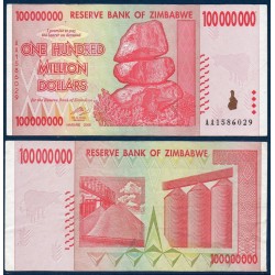 Zimbabwe Pick N°80, Billet de banque de 100 millions de Dollars 2008