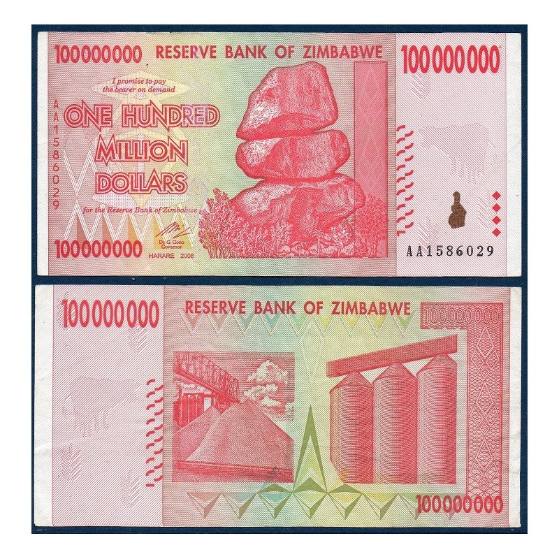 Zimbabwe Pick N°80, Billet de banque de 100 millions de Dollars 2008