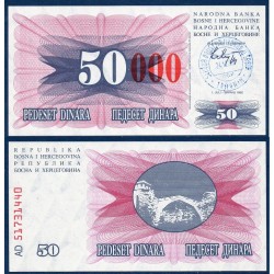 Bosnie Pick N°55 Rouge, Billet de banque de 50000 Dinara 1993