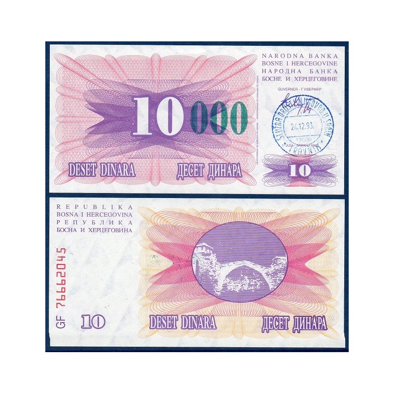 Bosnie Pick N°53c, Billet de banque de 10000 Dinara 1993