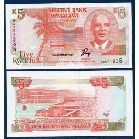 Malawi Pick N°24b, Billet de banque de 5 kwacha 1994