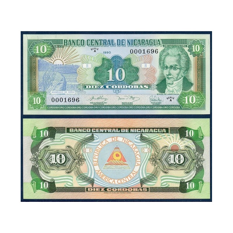 Nicaragua Pick N°175, Billet de Banque de 10 cordobas 1990