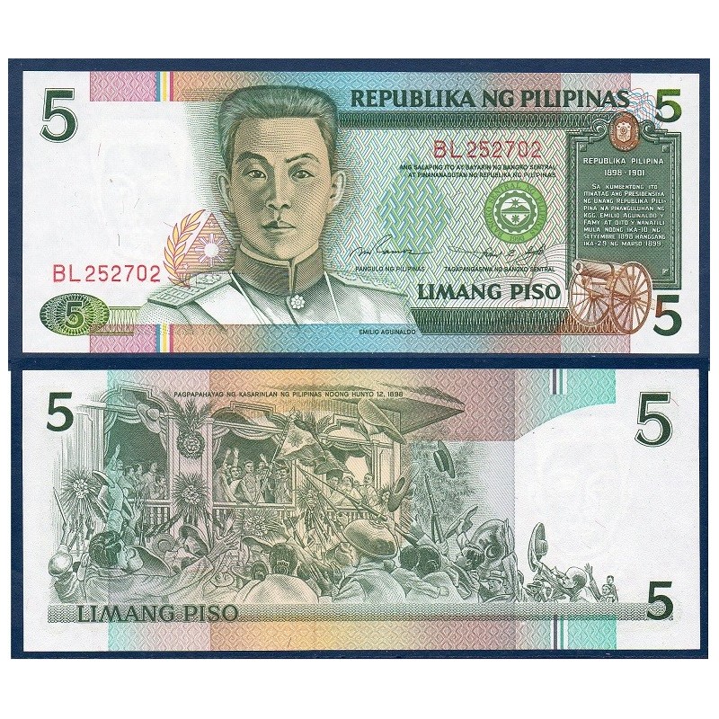 Philippines Pick N°180, Billet de banque de 5 Piso 1995