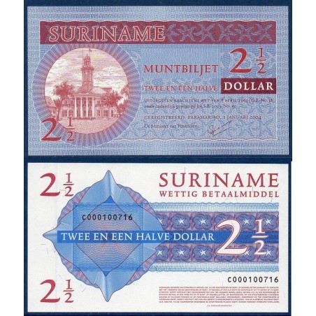 Suriname Pick N°156, Billet de banque de 2 1/2 Dollars 2004