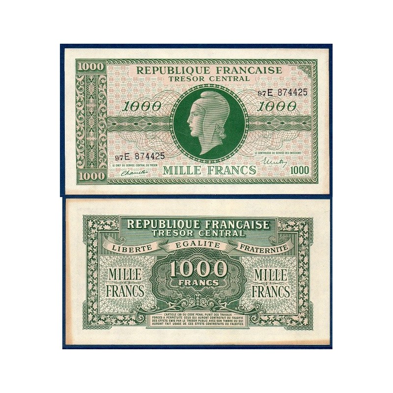 1000 Francs Marianne TTB+ 1945 série E Billet du trésor Central