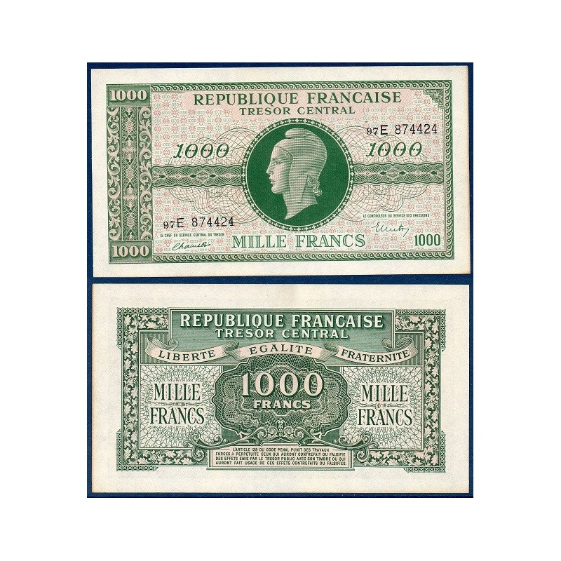 1000 Francs Marianne TTB+ 1945 série E Billet du trésor Central