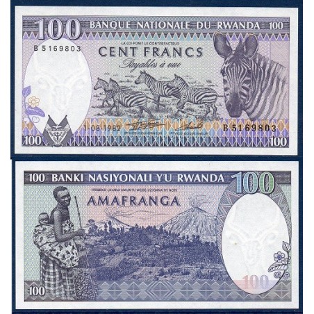 Rwanda Pick N°18, Billet de banque de 100 Francs 1982