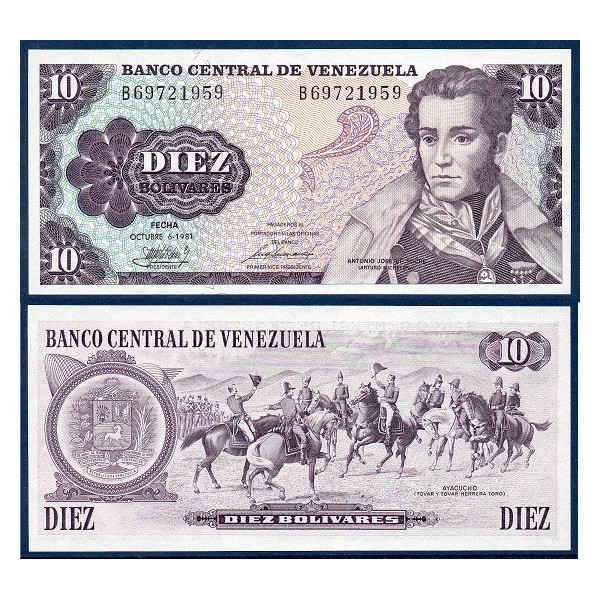 Venezuela Pick N°60a, Billet de banque de 10 Bolivares 1981