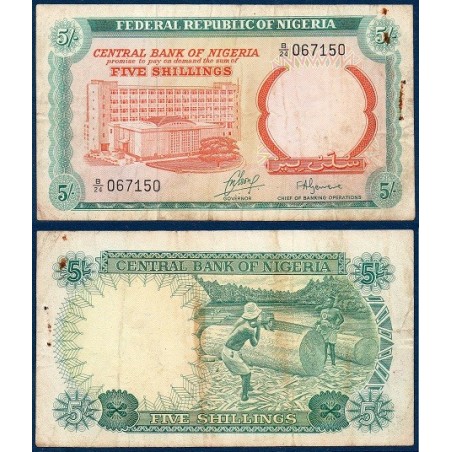 Nigeria P.10b, TB, Billet de 5 shillings 1968 Sciage