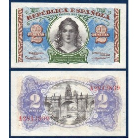 Espagne Pick N°95, Billet de banque de 2 pesetas 1938