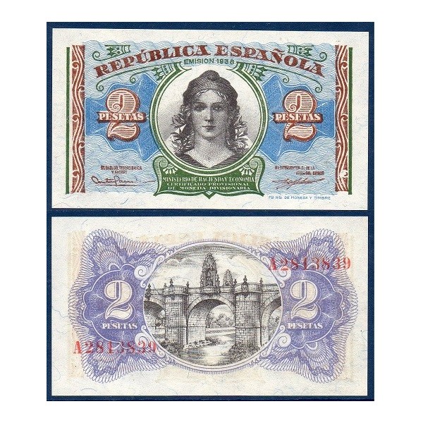 Espagne P.95, Neuf Billet de 2 pesetas 1938 liberté