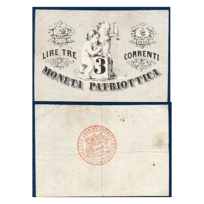 Etats Italiens Venise Pick N°S187, Billet de banque de 3 Lire 1848