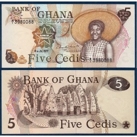 Ghana Pick N°15b, Billet de banque de 5 Cedis 1977-1978