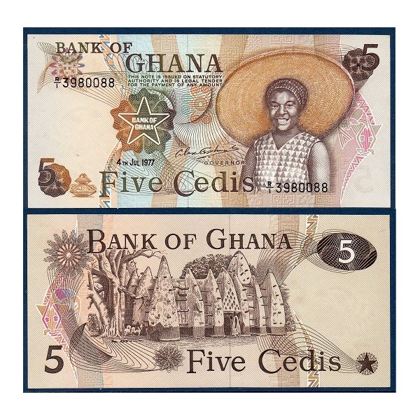 Ghana Pick N°15b, Billet de banque de 5 Cedis 1977-1978