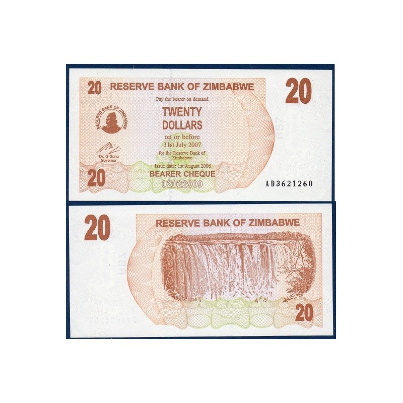 Zimbabwe Pick N°40, Billet de banque de 20 Dollars 2006