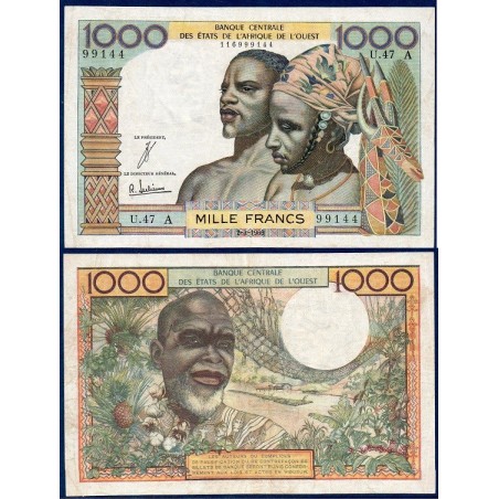 BCEAO Pick 103Ad pour la COte d'Ivoire, Billet de banque de 1000 Francs CFA 2.3.1965