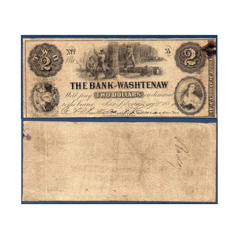 Etats Confédérés Michigan bank of Washtenaw, Billet de banque de 2 Dollars