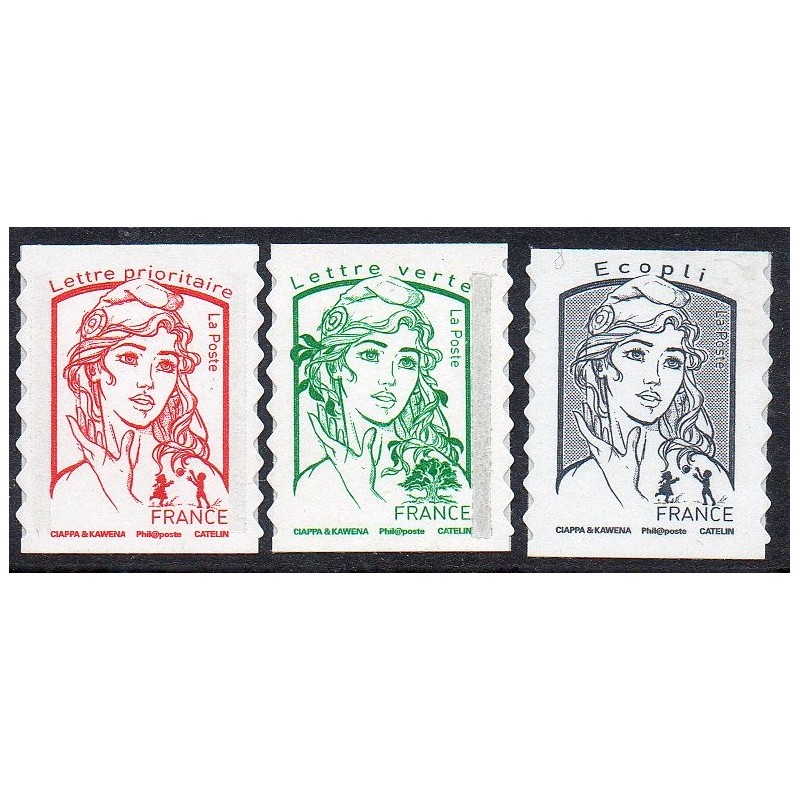 Autoadhésif Yvert Timbres Type Marianne et la jeunesse 1214, 1215, 1215A  de feuilles