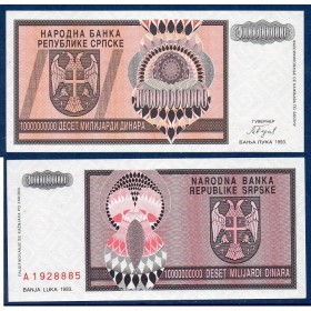 Bosnie Pick N°148, Billet de banque de 10 milliard Dinara 1993