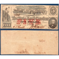 Etats Confédérés Caroline du Nord Treasury bank of Raleigh, Billet de banque de 5 Dollars