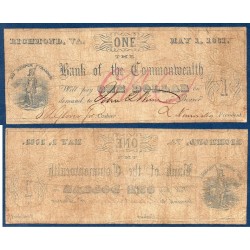 Etats Confédérés Richmond Bank of the Commonwealth, Billet de banque de 1 dollar