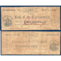 Etats Confédérés Virginie Richmond Bank of the Commonwealth, Billet de banque de 1 dollar