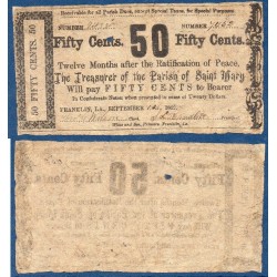 Etats Confédérés Louisiane Franklin The Treasure Of Parish Saint Mary, Billet de banque de 50 cents