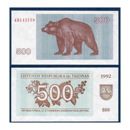 Lituanie P.44, neuf Billet de 500 Talonas 1992 ours