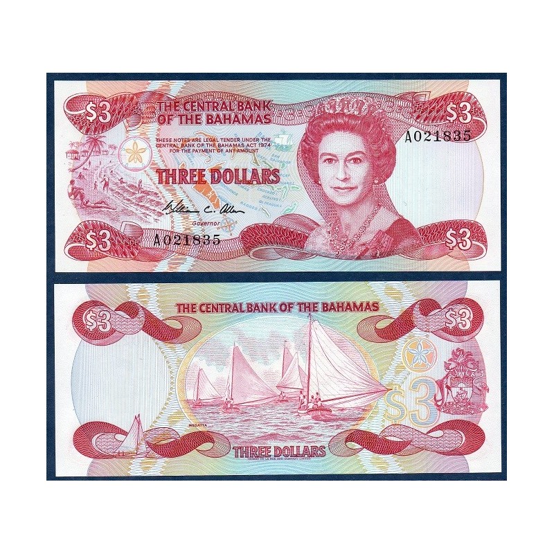 Bahamas Pick N°44a, Billet de banque de 3 dollars 1984