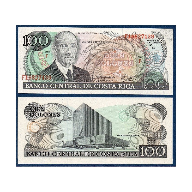 Costa Rica Pick N°254a, Billet de banque de 100 colones 1988-1990