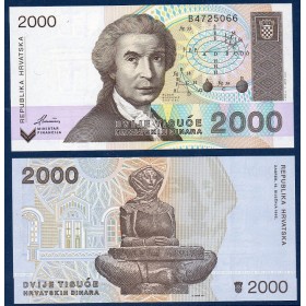 Croatie P.23a, neuf Billet de 2000 Dinara 1992