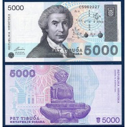 Croatie Pick N°24, Billet de banque de 5000 Dinara 1992