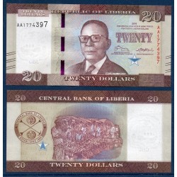 Liberia Pick N°33a, Billet de banque de 20 Dollars 2016