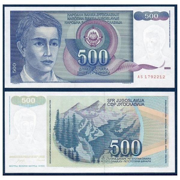 Yougoslavie P.106, Billet de 500 Dinara 1990 Montagnes