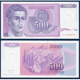 Yougoslavie P.113, neuf Billet de 500 Dinara 1992 homme