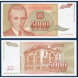 Yougoslavie Pick N°128, Billet de banque de 5000 Dinara 1993